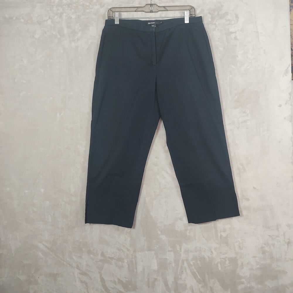 Women's DKNY Petite Black Straight Leg Capris 3/4 Pants Size P12 Slash Pockets